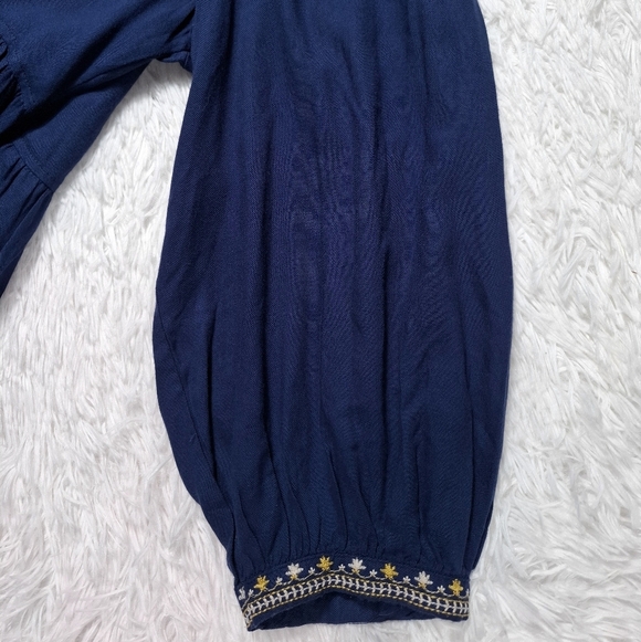 Solitaire Embroidered Tunic Dress Womens Blue Floral BOHO 3/4 Sleeve Size Large - Picture 7 of 11